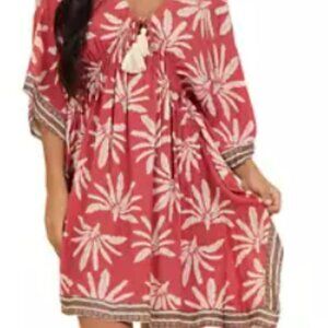 Surf Gypsy Palm Island Printed Crepe Swim Cover-up Dress - Medium